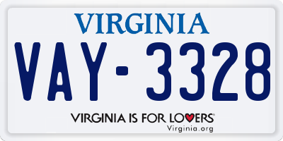 VA license plate VAY3328