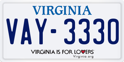 VA license plate VAY3330
