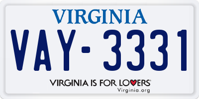 VA license plate VAY3331