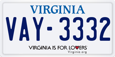 VA license plate VAY3332