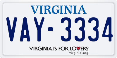 VA license plate VAY3334