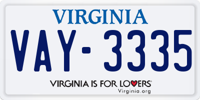 VA license plate VAY3335