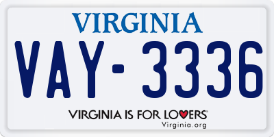 VA license plate VAY3336