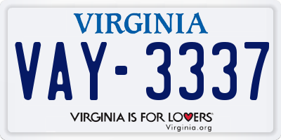 VA license plate VAY3337