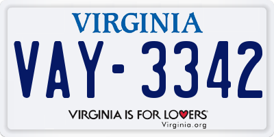 VA license plate VAY3342