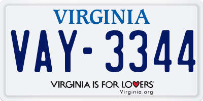 VA license plate VAY3344
