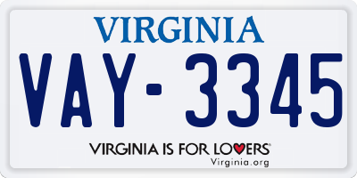 VA license plate VAY3345
