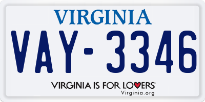 VA license plate VAY3346