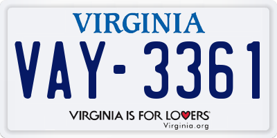 VA license plate VAY3361
