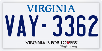 VA license plate VAY3362