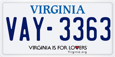 VA license plate VAY3363