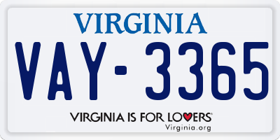 VA license plate VAY3365