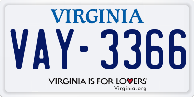 VA license plate VAY3366