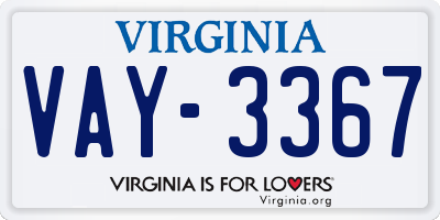 VA license plate VAY3367