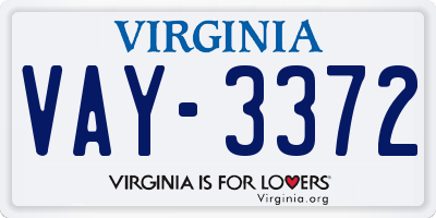 VA license plate VAY3372