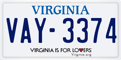 VA license plate VAY3374