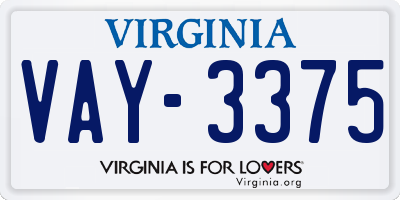 VA license plate VAY3375