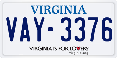 VA license plate VAY3376