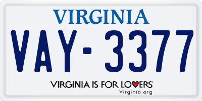 VA license plate VAY3377