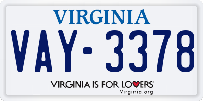 VA license plate VAY3378