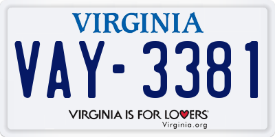 VA license plate VAY3381