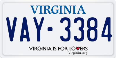 VA license plate VAY3384