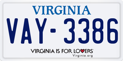 VA license plate VAY3386