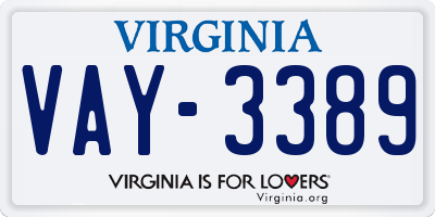 VA license plate VAY3389