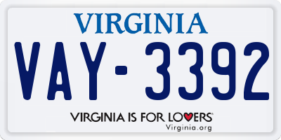 VA license plate VAY3392