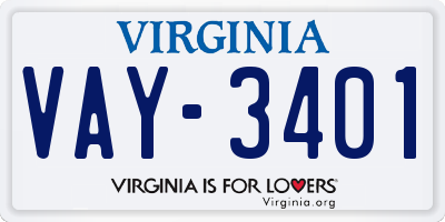 VA license plate VAY3401