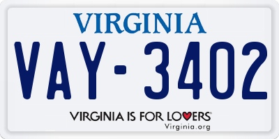 VA license plate VAY3402