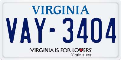VA license plate VAY3404