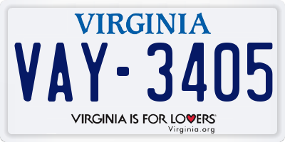 VA license plate VAY3405