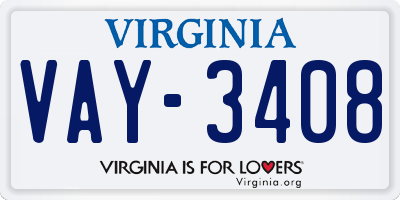 VA license plate VAY3408