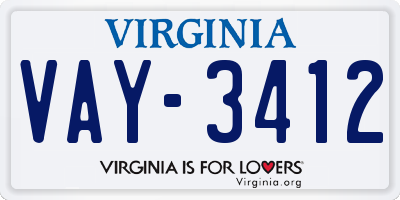 VA license plate VAY3412