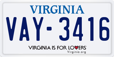 VA license plate VAY3416