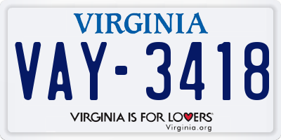 VA license plate VAY3418