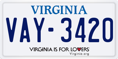 VA license plate VAY3420