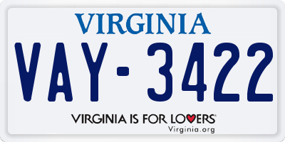 VA license plate VAY3422