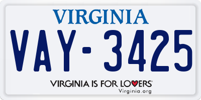VA license plate VAY3425