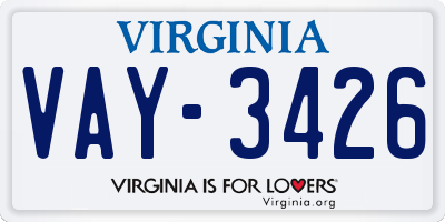 VA license plate VAY3426