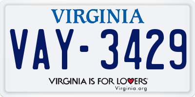 VA license plate VAY3429