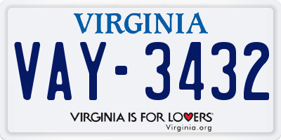 VA license plate VAY3432