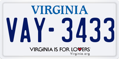 VA license plate VAY3433