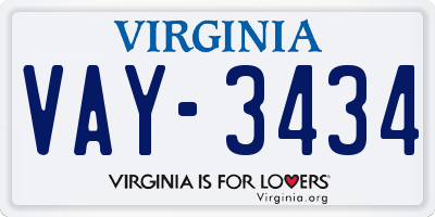 VA license plate VAY3434