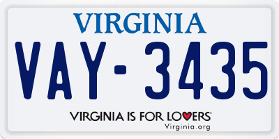 VA license plate VAY3435