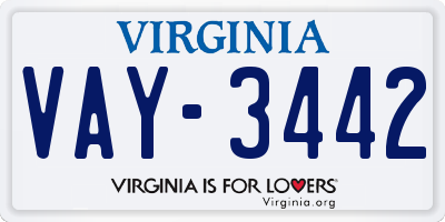 VA license plate VAY3442