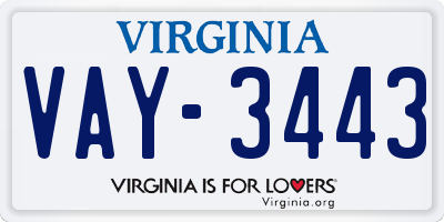 VA license plate VAY3443