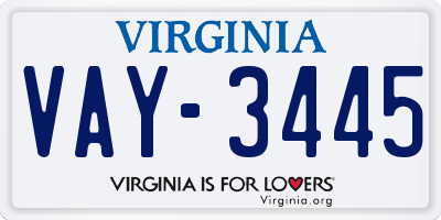 VA license plate VAY3445
