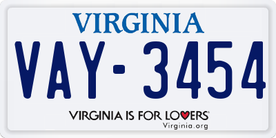 VA license plate VAY3454